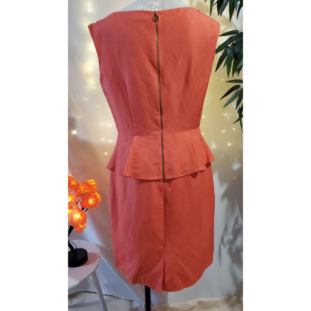 Antonio Melani Women's Peplum Dress Size 10 Embroidered Floral Linen/Rayon Coral - Picture 5 of 11